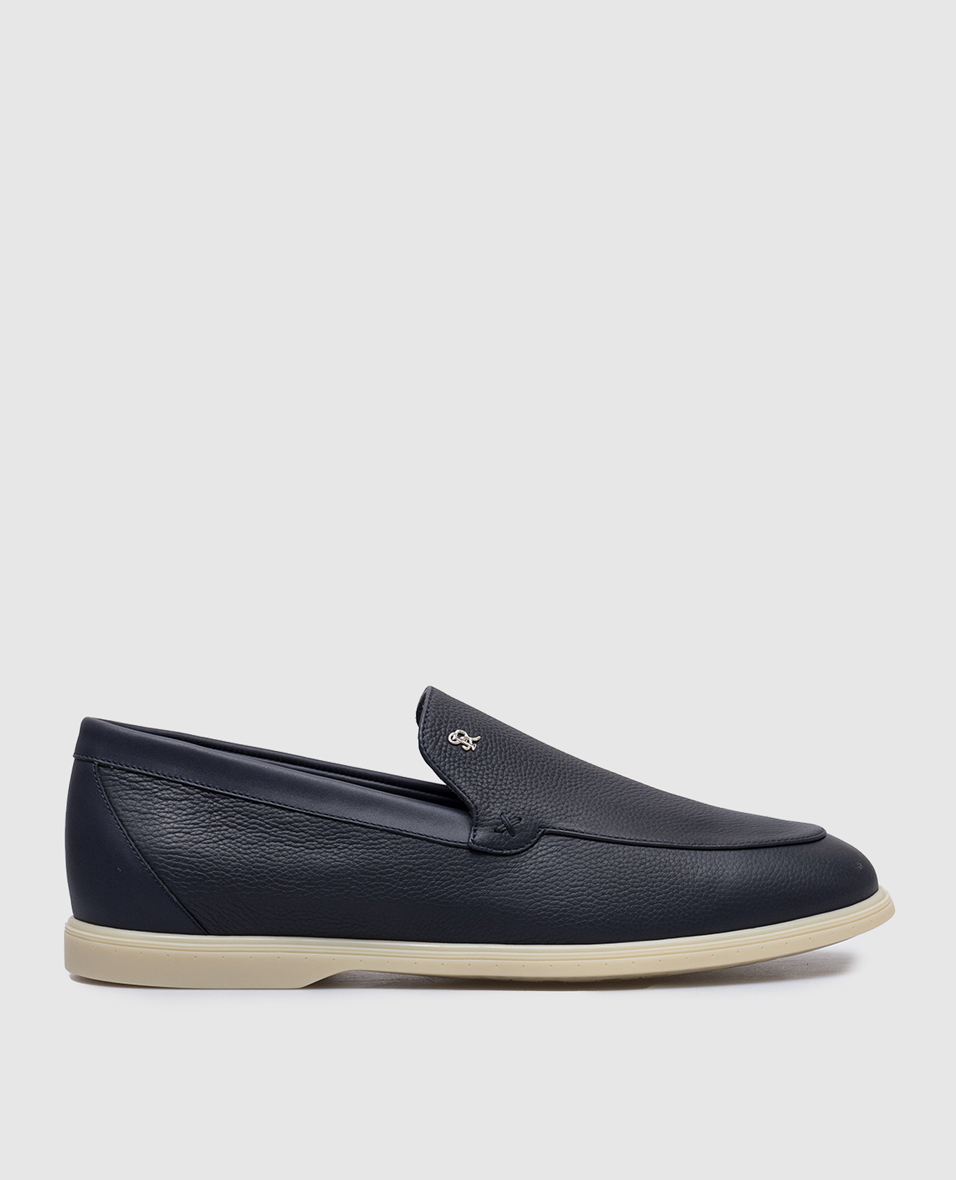 Blue leather loafers with metallic monogram logo stefano ricci