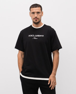 Dolce&Gabbana Black T-shirt with embroidered logo G8ST6ZG7PCG