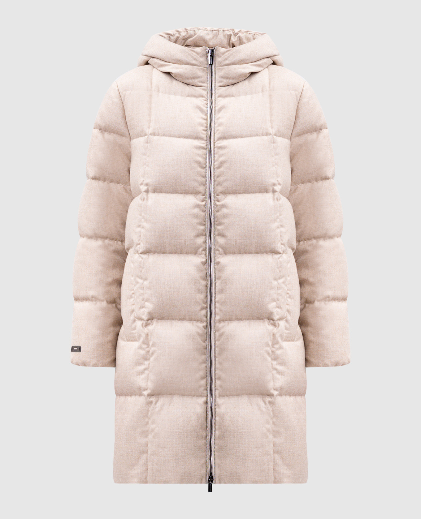 Beige quilted down jacket with monil chain