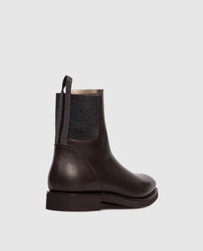 Brunello Cucinelli Brown leather Mat boots with monil chain MZOLG3033