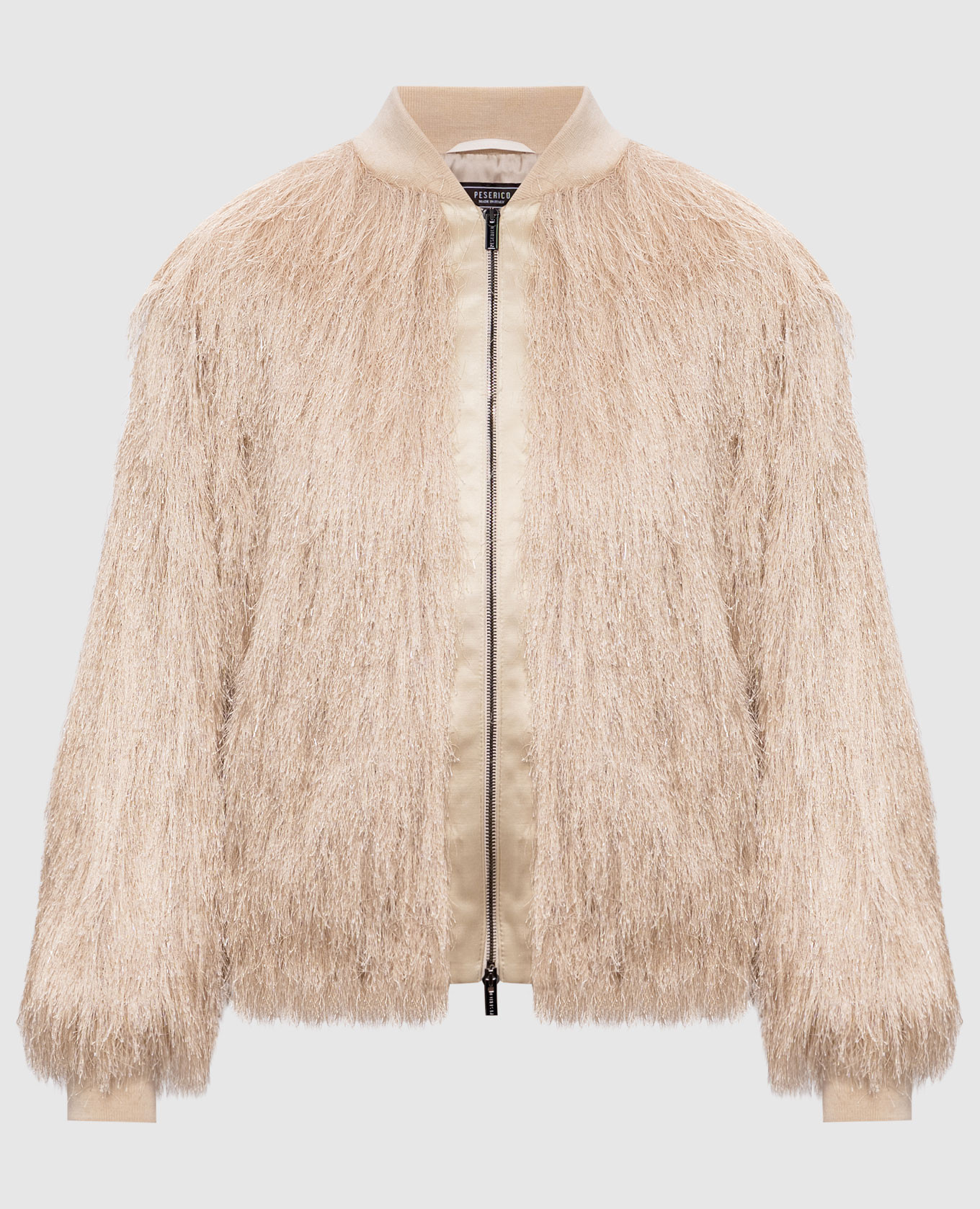 

Beige bomber jacket with fringe Peserico