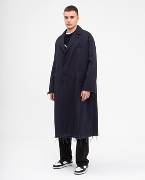 Palm Angels Blue raincoat with logo print and raw edges PMER030F24FAB001