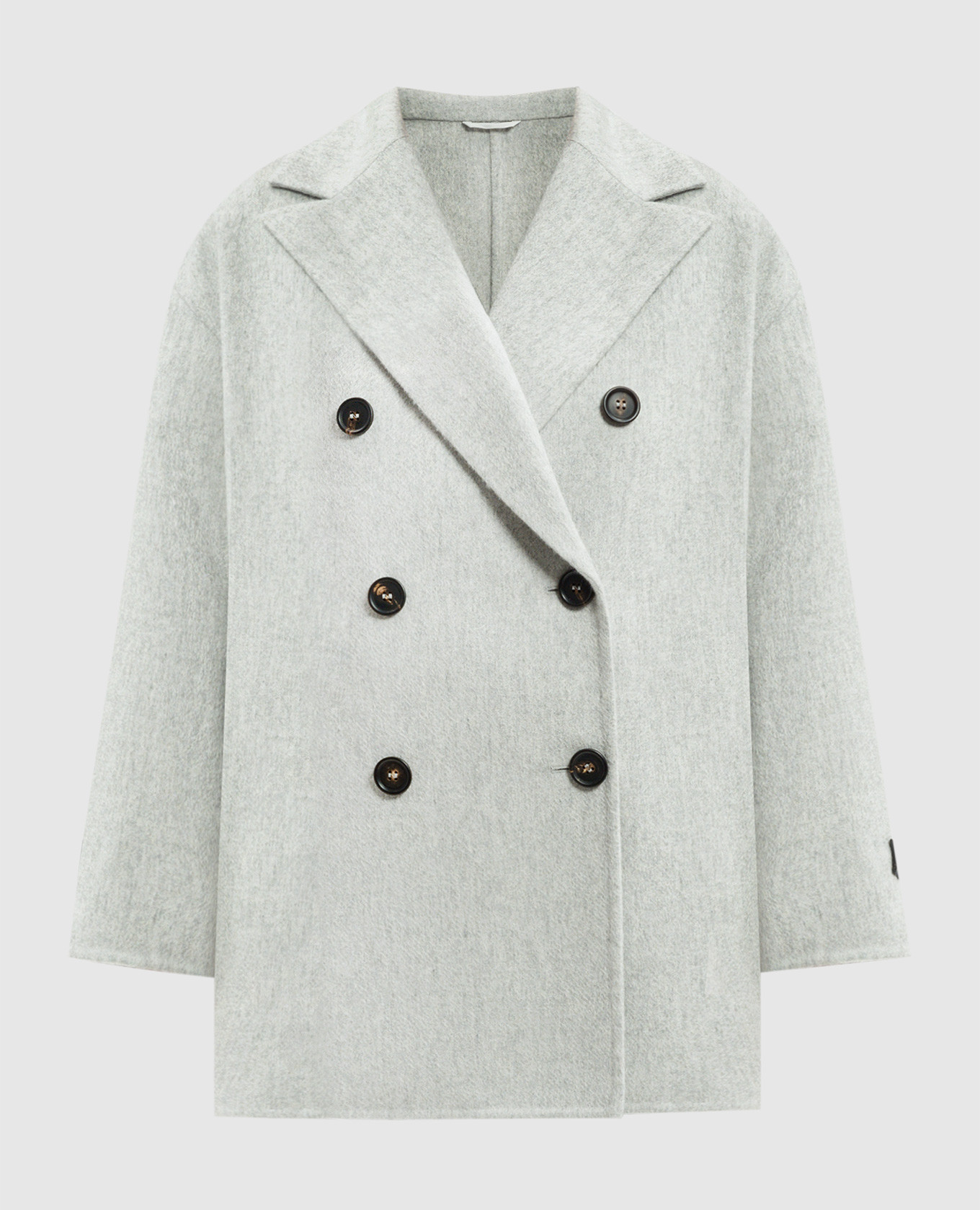

Gray double-breasted cashmere coat with ecolathuni monil chain Brunello Cucinelli, Grey