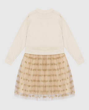 Dolce&Gabbana Children's beige dress with lurex L5JD9QG7O0V56