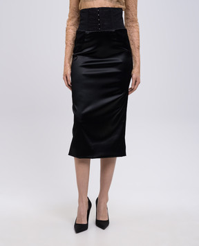 Dolce&Gabbana Black midi skirt with corset belt F4CI1TFURAD