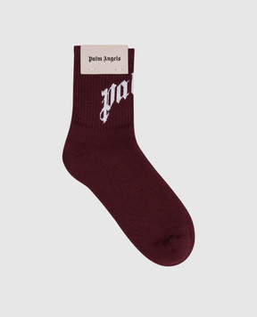 Palm Angels Burgundy socks with logo PWRA00BF25FAB001