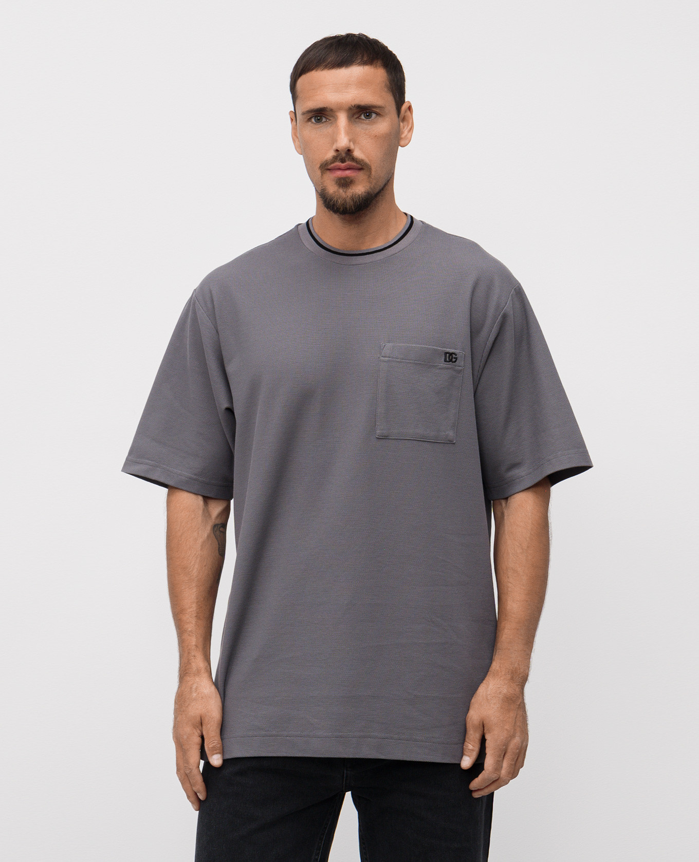 Grey T-shirt with DG logo monogram embroidery Dolce&Gabbana 3
