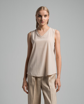 Peserico Beige silk top with monil chain S0869907325