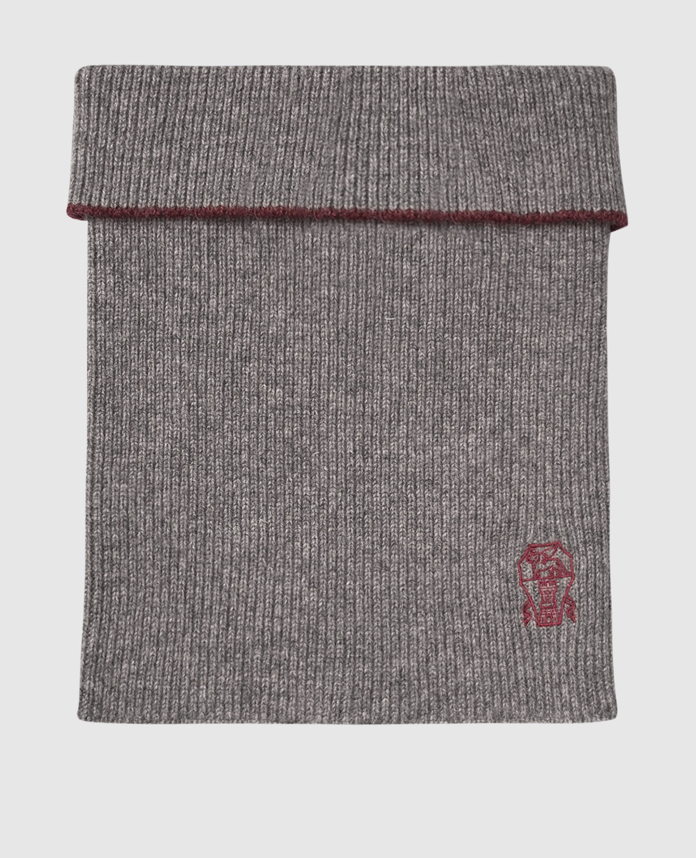 Grey cashmere scarf with embroidered logo emblem Brunello Cucinelli