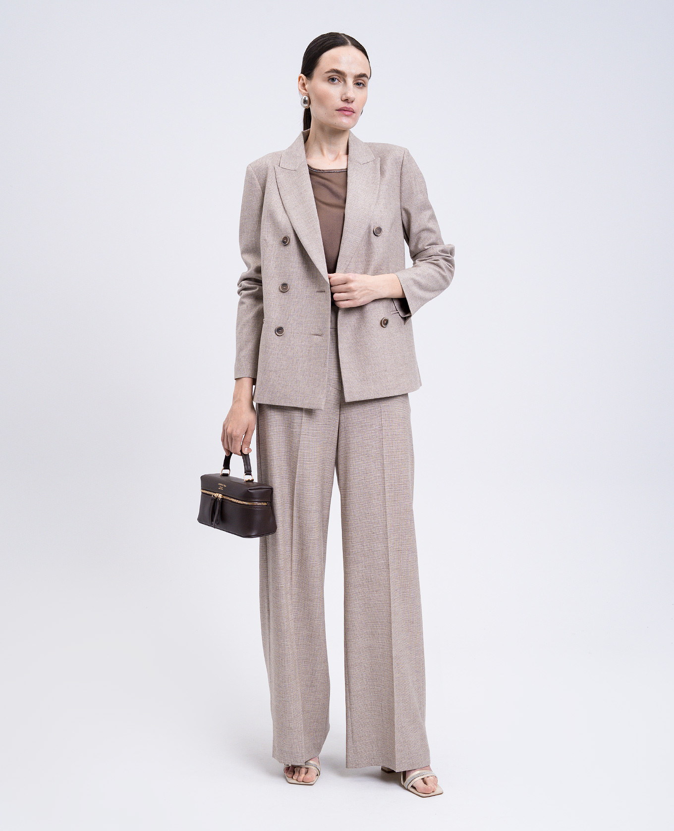 Beige checked wool pants Peserico 2
