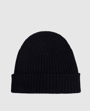 Agnona Blue ribbed cashmere cap with logo patch MK06U201K080H