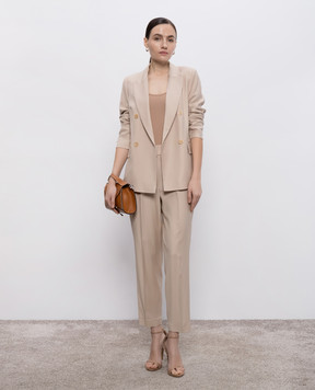 Peserico Beige wool pants with monil chain E04970Z06461