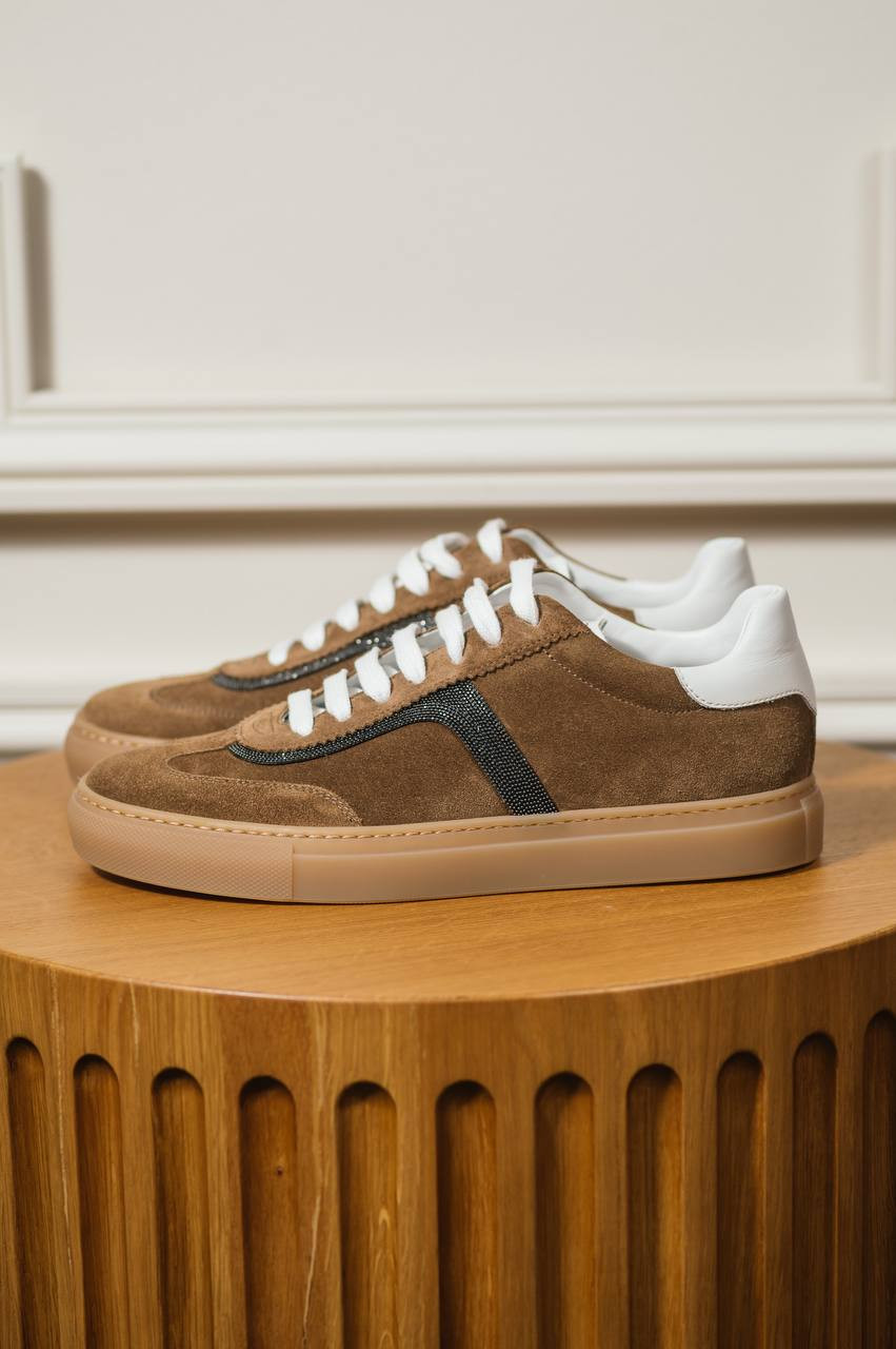 

Brown suede sneakers with monil chain Brunello Cucinelli