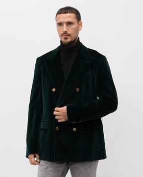 Dolce&Gabbana Sicilia green double-breasted velvet jacket G2TV8TFUVKR
