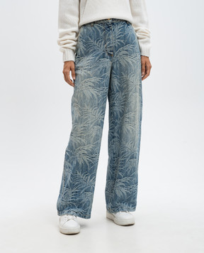 Palm Angels Blue jeans in a branded woven pattern with a vintage effect PWYB027F24DEN001