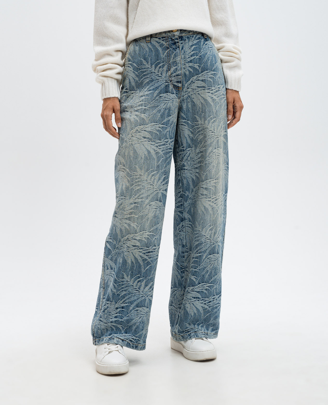 Blue jeans in a branded woven pattern with a vintage effect Palm Angels 3