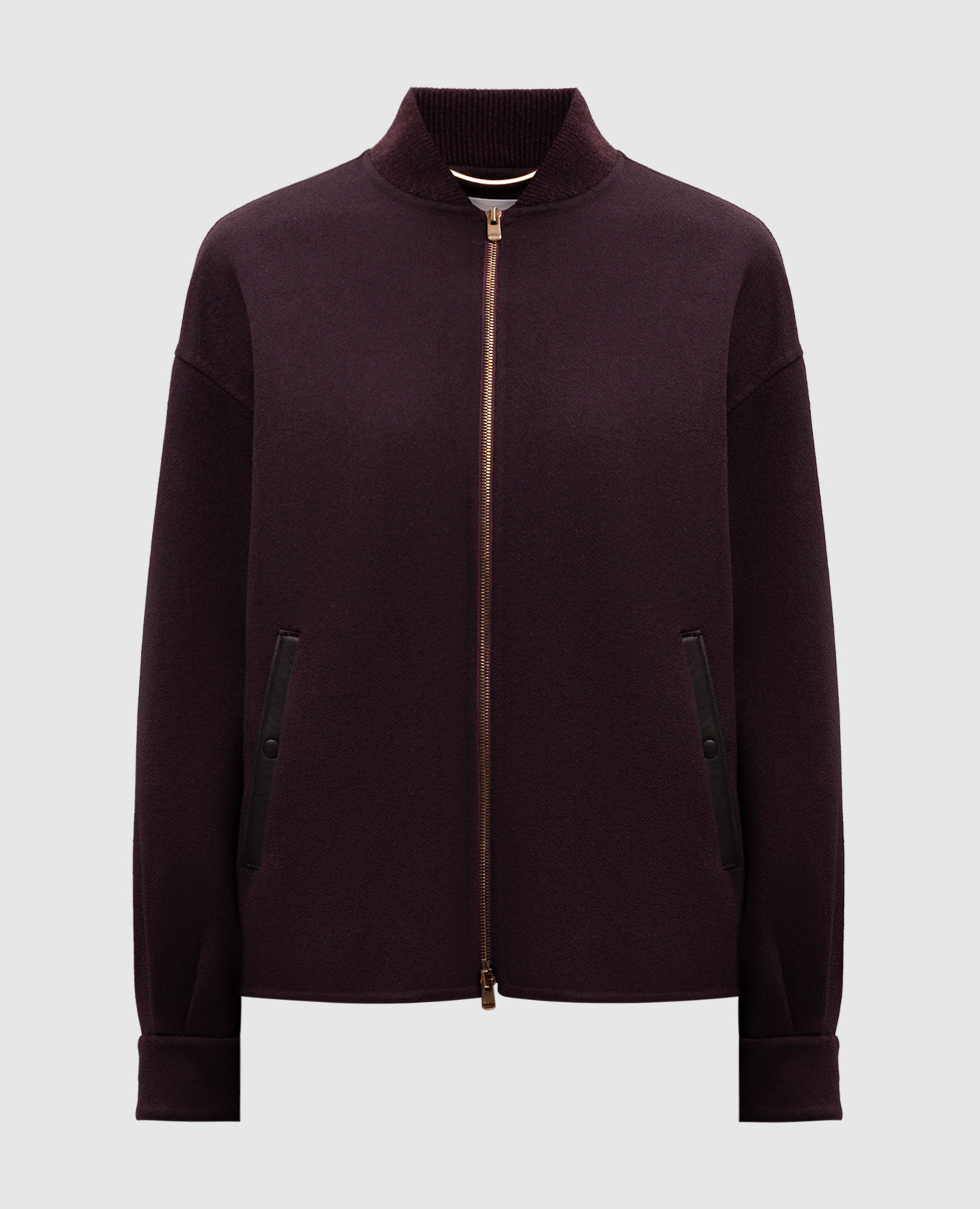 Burgundy cashmere jacket with leather inserts agnona