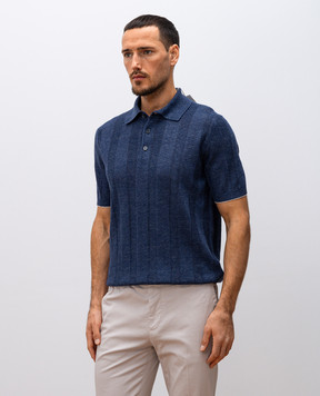 Brunello Cucinelli Blue polo with linen in woven pattern M2L707815