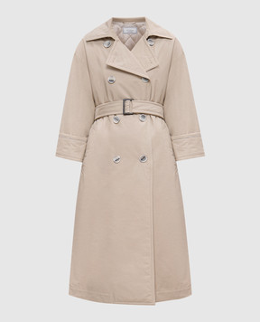 Peserico Beige double-breasted cloak with monil chain A25056A03617