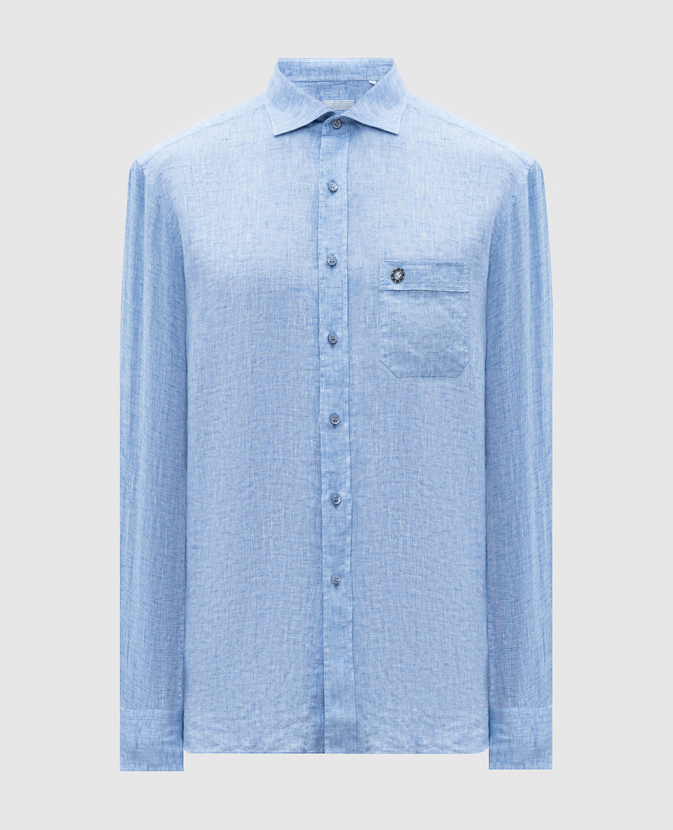 Blue linen shirt with logo emblem Stefano Ricci