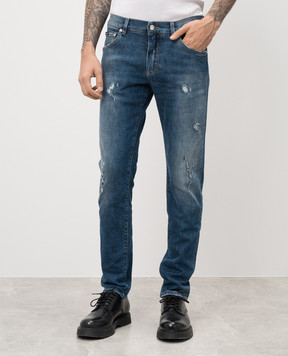 Dolce&Gabbana Blue slim jeans with slits and a metallic logo GY07CDG8LN7