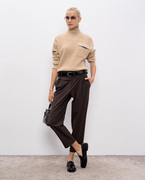 Brunello Cucinelli Beige cashmere sweater with monil chain M12721704