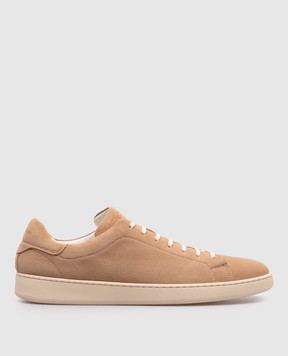 Kiton Beige suede sneakers with logo USSA067N01184