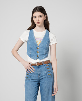 Twinset Blue denim vest with logo 241TP2632