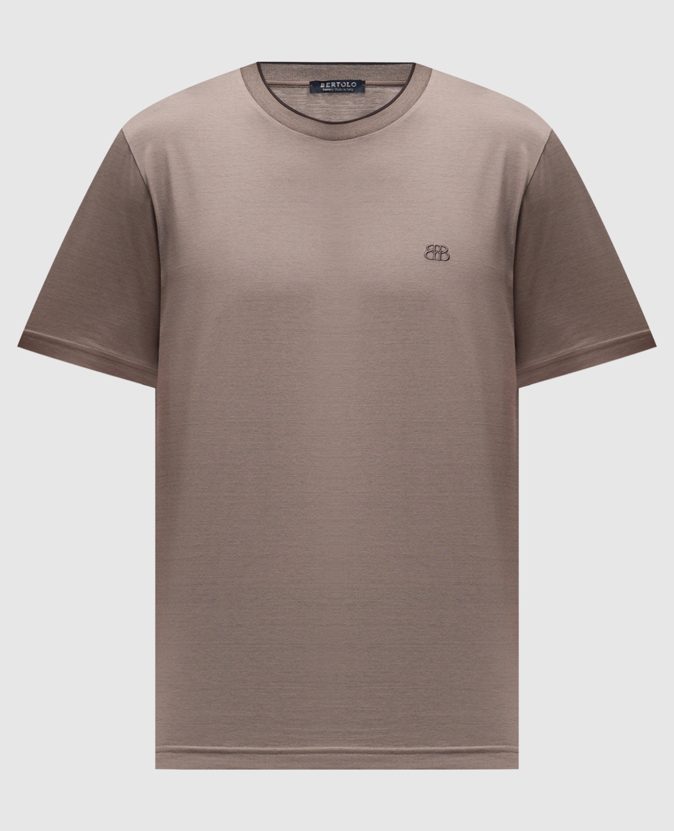 Khaki t-shirt with logo embroidery bertolo cashmere