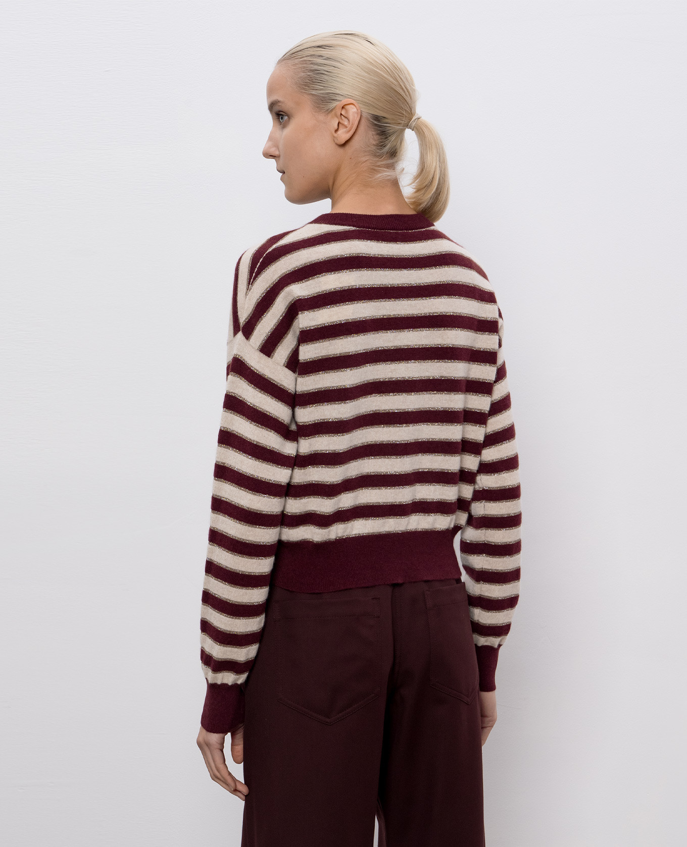 

Burgundy striped cashmere cardigan Brunello Cucinelli