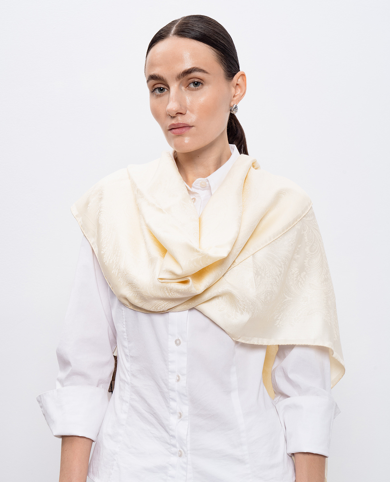 Beige silk and wool patterned scarf Etro 2