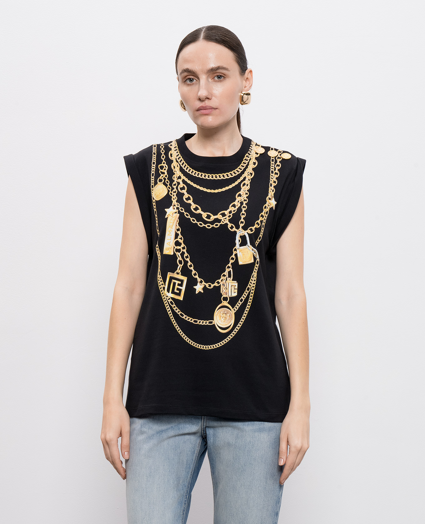 

Black top with branded print Balmain