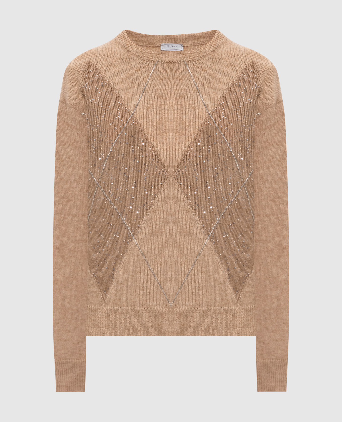 Beige wool, silk and cashmere jumper with sequins