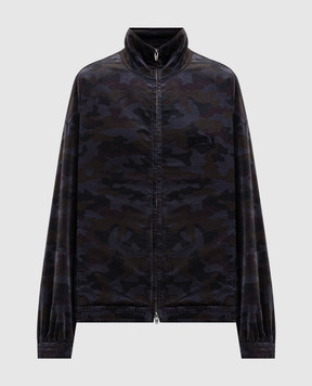 Juun.j Grey velour sports jacket with camouflage print JW5839W02C