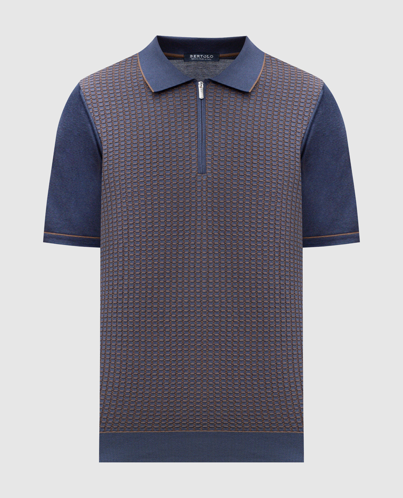 

Blue polo shirt with silk in woven pattern Bertolo Cashmere