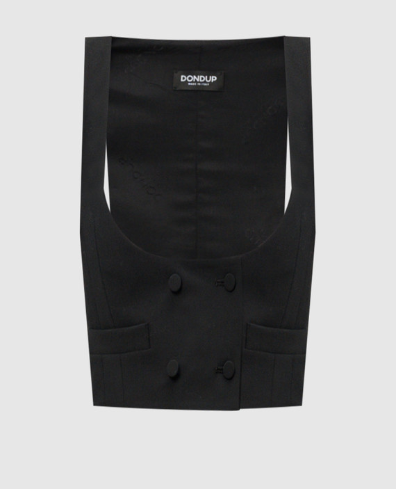 Black wool vest with metallic logo