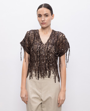 Brunello Cucinelli Brown openwork top with sequins M38R18602