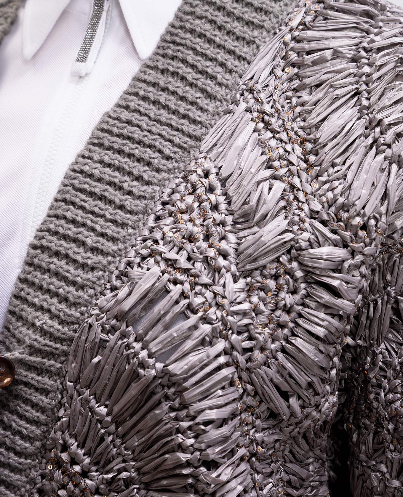 Gray cropped cardigan with braiding Brunello Cucinelli 5