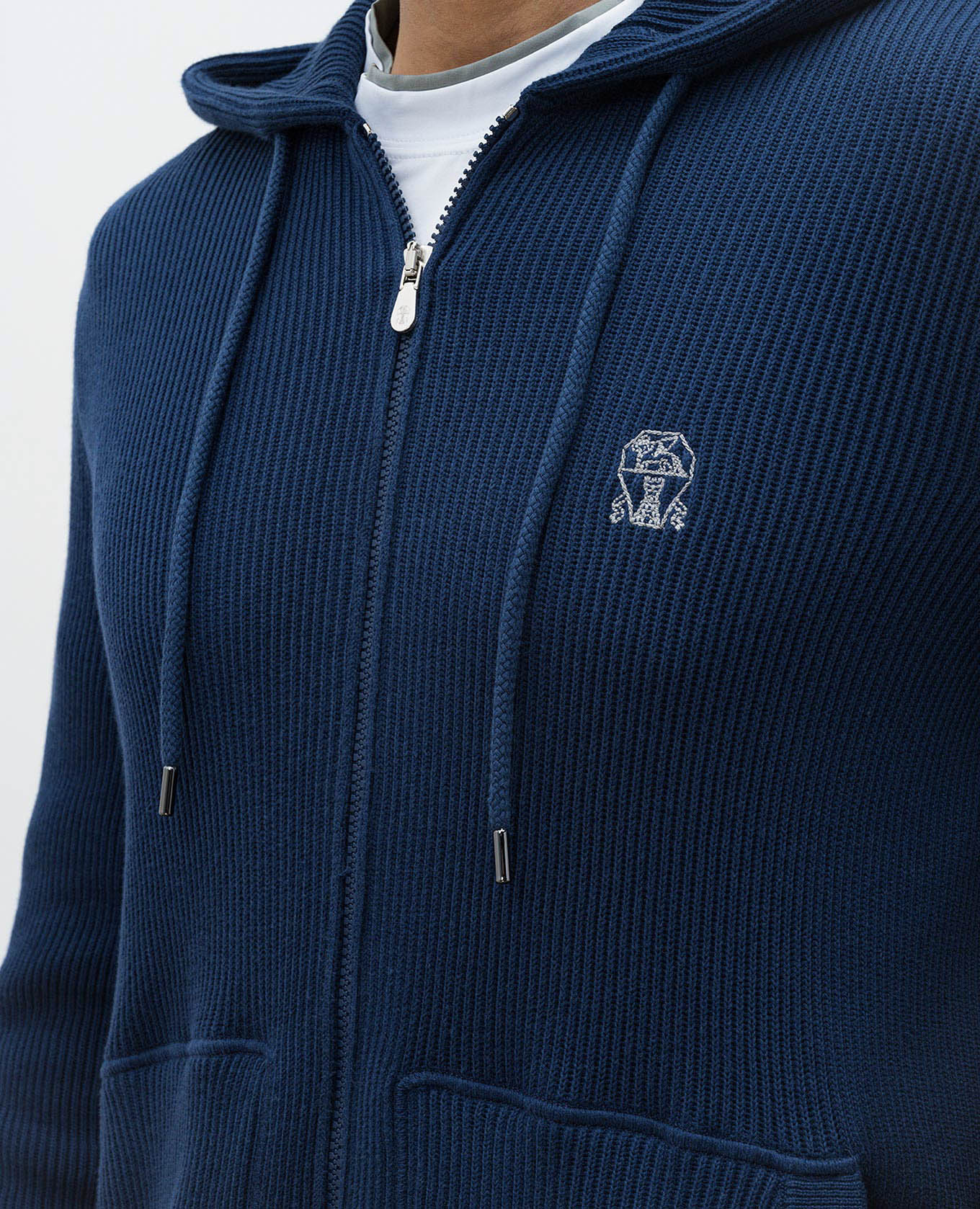 

Blue ribbed sports jacket with embroidered logo emblem Brunello Cucinelli