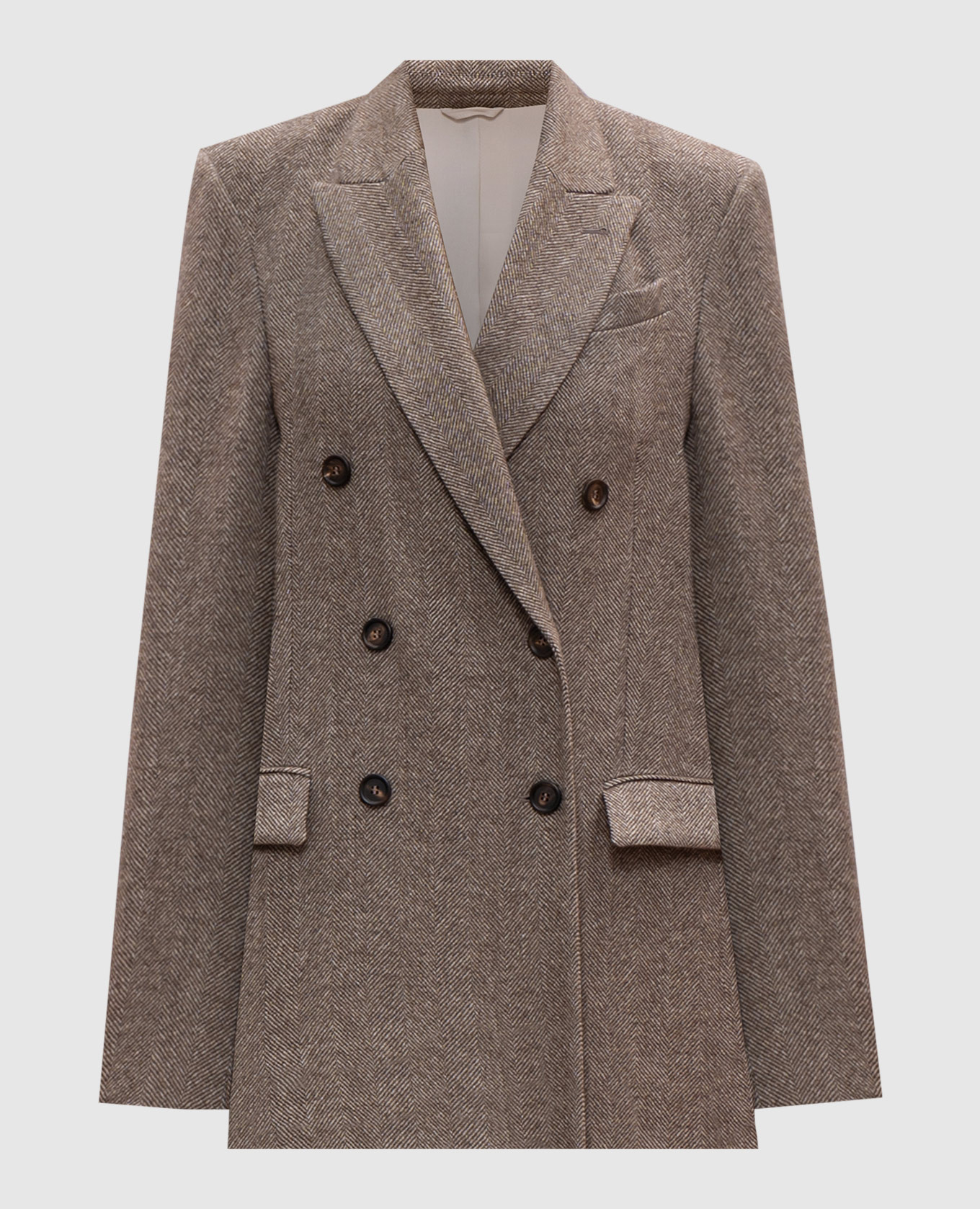 Brown double-breasted jacket with wool in a woven pattern brunello cucinelli