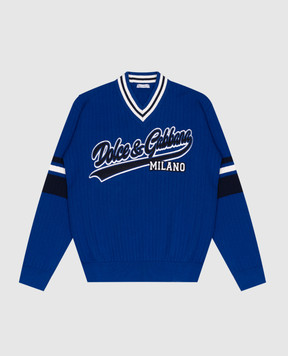 Dolce&Gabbana Children's blue striped jumper with a logo patch L4KWF9JBCDF56