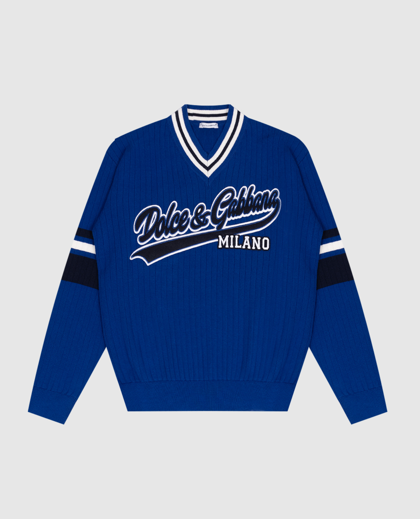 Children's blue striped jumper with a logo patch Dolce&Gabbana