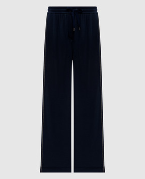 Brunello Cucinelli Blue silk sweatpants with monil chain MP828SM689