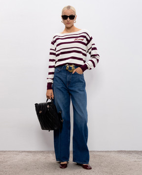 Twinset White striped jumper with logo 252TP3091