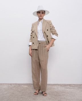 Brunello Cucinelli Beige double-breasted jacket with striped silk MH5417064