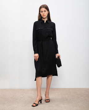 Peserico Black wool polo dress with monil chain S0286902776