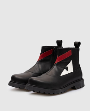 Fendi Children's black leather Chelsea boots with appliqué JMR1013639