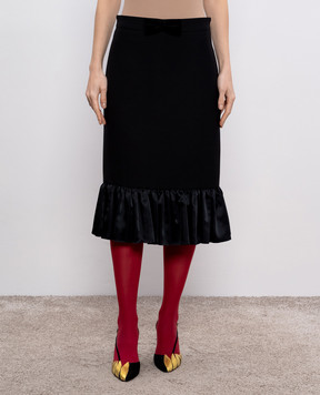 Valentino Black wool and silk midi skirt with ruffles 6B0RADF01CF
