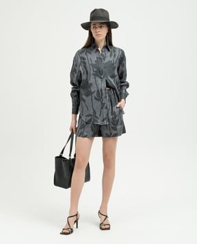 Brunello Cucinelli Gray linen shorts in plant print MB650P8566