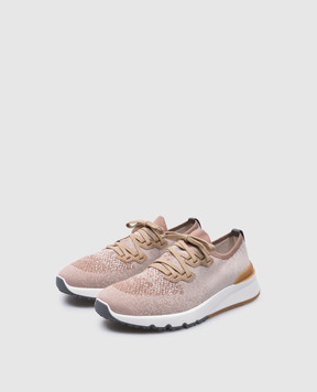Brunello Cucinelli Brown sneakers with leather inserts with a textured logo MZUKISO250
